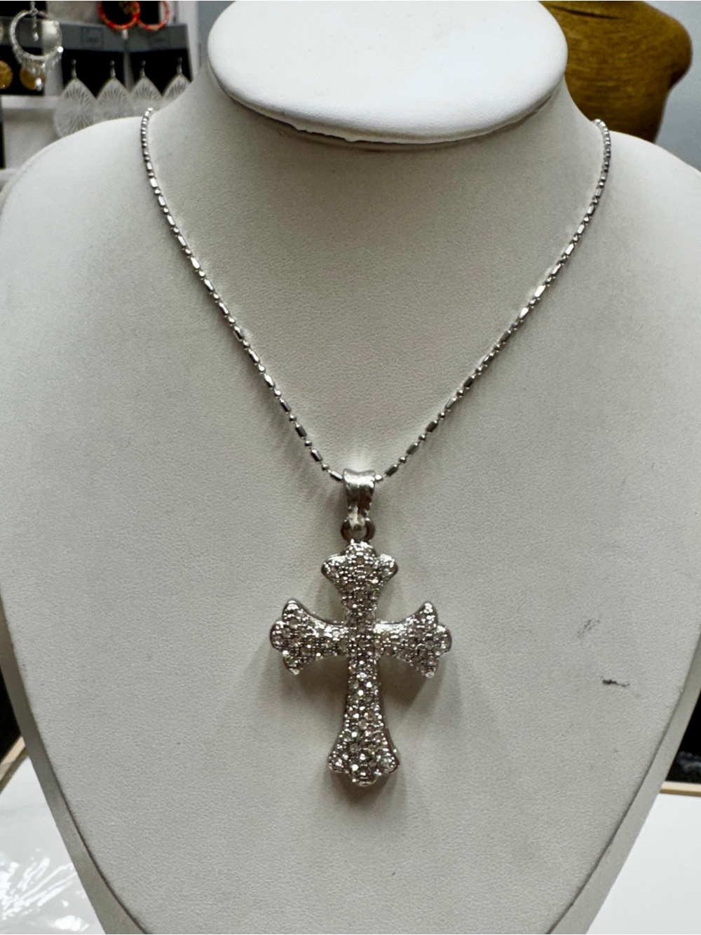 Silver Crystal Cross Pendant Necklace - Women Jewelry